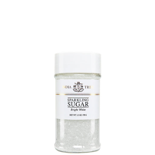 India Tree | Sugars - Bright White Sparkling bottle, showcasing gourmet sparkling sugar perfect for adding a dazzling touch to your baking creations.