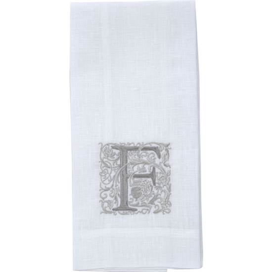 Arte Italica & Crown Linen Designs | Monogram Linen Towel, S, White with Taupe
