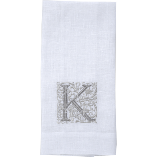 Arte Italica & Crown Linen Designs | Monogram Linen Towel, S, White with Taupe