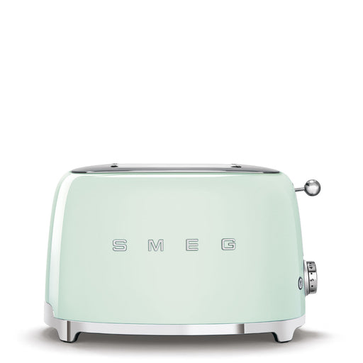 Smeg | Toaster - Pastel Green with retro design, chrome accents, two-slice capacity. Features include a browning-control dial, lever, and multiple toasting functions for versatile use.