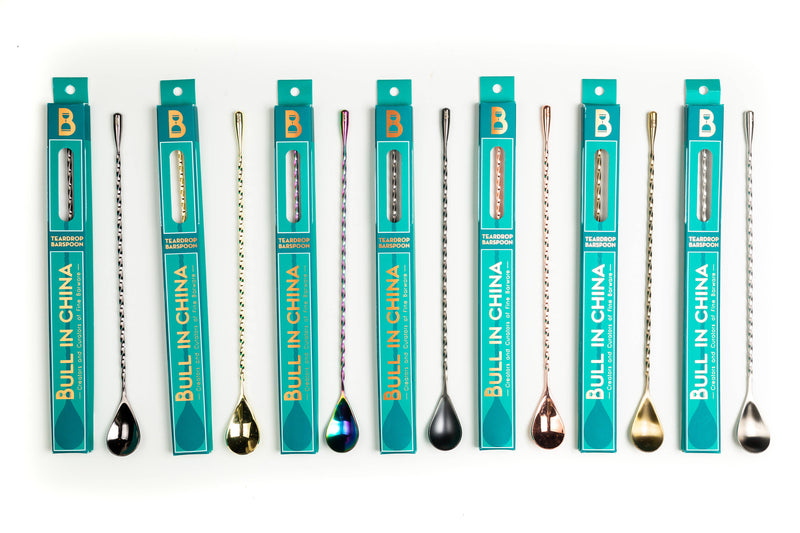 Bull in China | Teardrop Barspoons - Silver - featuring a twisted handle for grip and weighted end, ideal for professional and home bar use.