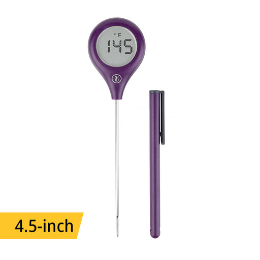 ThermoWorks | ThermoPop 2 Thermometer - Purple, features an ergonomic design, auto-rotating screen, and waterproof seals, ideal for precise kitchen temperature readings.