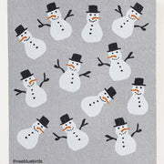 Swedish Dishcloths featuring whimsical snowman illustrations, perfect for holiday chores. Sustainable and biodegradable, designed in Connecticut. From Athens Cooks.