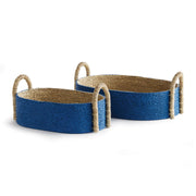Napa Home & Garden | Tiana Seagrass Short Oval Baskets - Set of 2, showcasing handwoven craftsmanship with handles, perfect for stylish indoor storage.
