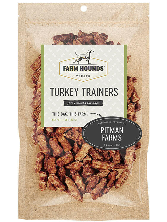 Farm Hounds Training Treats - Beef, featuring a package of turkey treats, perfect for rewarding dogs with ethically sourced, nutrient-rich ingredients.