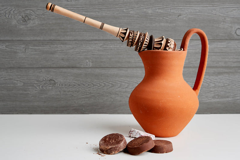 Large Hot Chocolate Molinillo, a traditional Mexican wooden whisk, designed for frothing beverages or muddling ingredients; a charming, functional tool for any kitchen or bar.