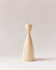 Farmhouse Pottery | Pantry Candlesticks - Medium Natural: Handcrafted ash wood candle holder with brass insert, featuring a modern hourglass design for elegant table settings.