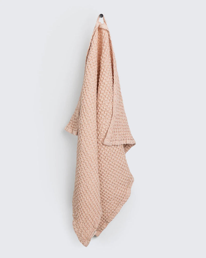 MagicLinen Waffle Kitchen Towels in Dusty Blue, large size, featuring a waffle weave for enhanced absorbency and quick drying, ideal for modern kitchens.