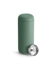 FELLOW | Carter Move Mug, Smoke Green / 16 oz, with strainer insert, ideal for maintaining drink temperature and flavor on-the-go, perfect for busy lifestyles.