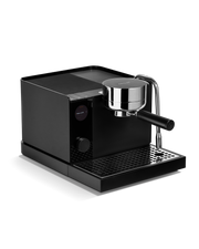 FELLOW | Espresso Series 1, Black: Sleek countertop espresso machine with chrome portafilter, steam-wand, and digital display, designed for professional-level home brewing.