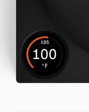 Close-up of FELLOW | Stagg EKG Pro Electric Kettle's digital control dial, showing 100°F, ideal for precision brewing, offered by Athens Cooks.