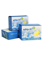 Whip-it! | Chargers - CO2 Soda Chargers, close-up of packaging, highlighting its role in creating sparkling beverages, suitable for culinary professionals and home use.