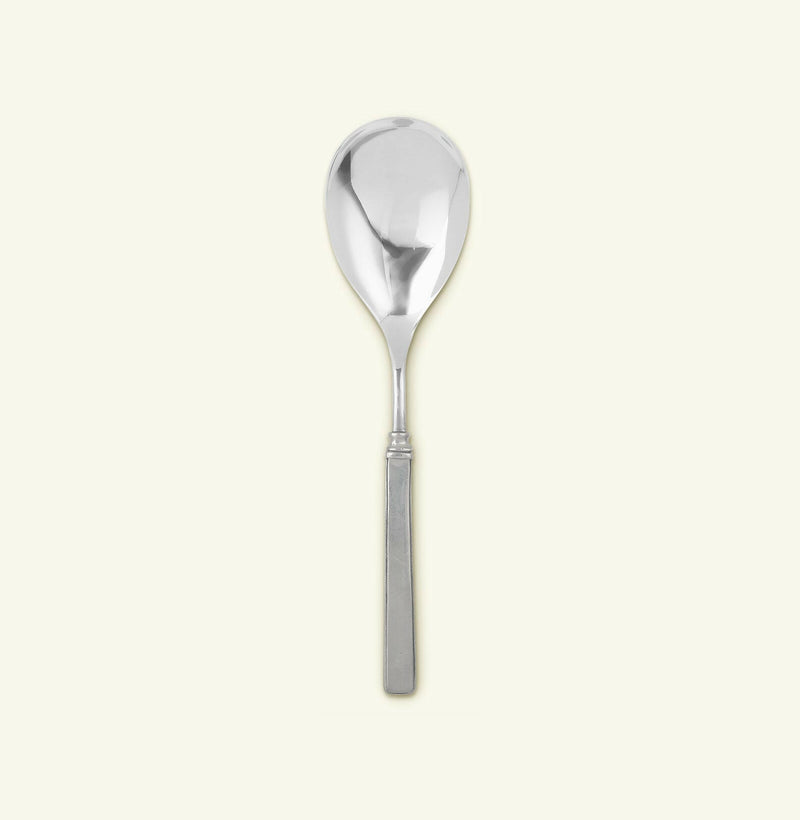 Italian Pewter Gabriella Flatware Wide Serving Spoon, showcasing elegant design with subtle architectural details, perfect for enhancing dining experiences.