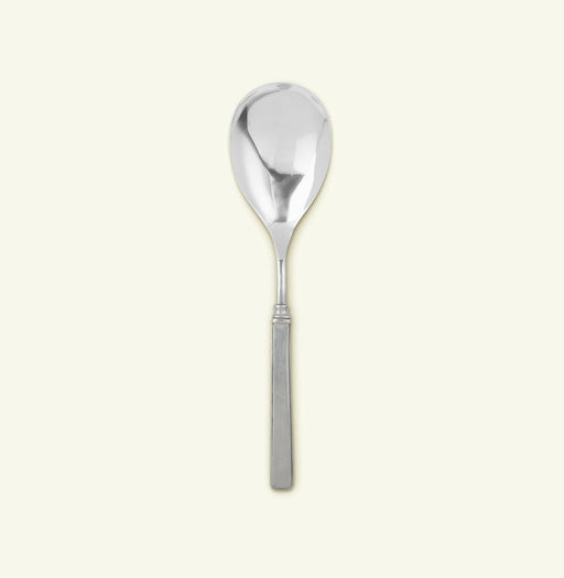 Italian Pewter Gabriella Flatware Wide Serving Spoon, showcasing elegant design with subtle architectural details, perfect for enhancing dining experiences.