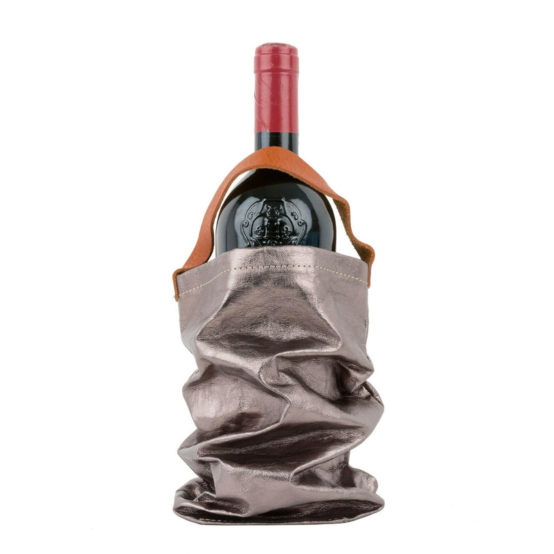UASHMAMA | Wine Bag Carrying Totes with Cooler - Denim, stylish wine tote in washable paper and leather, perfect for gifting or chic transport of wine bottles.