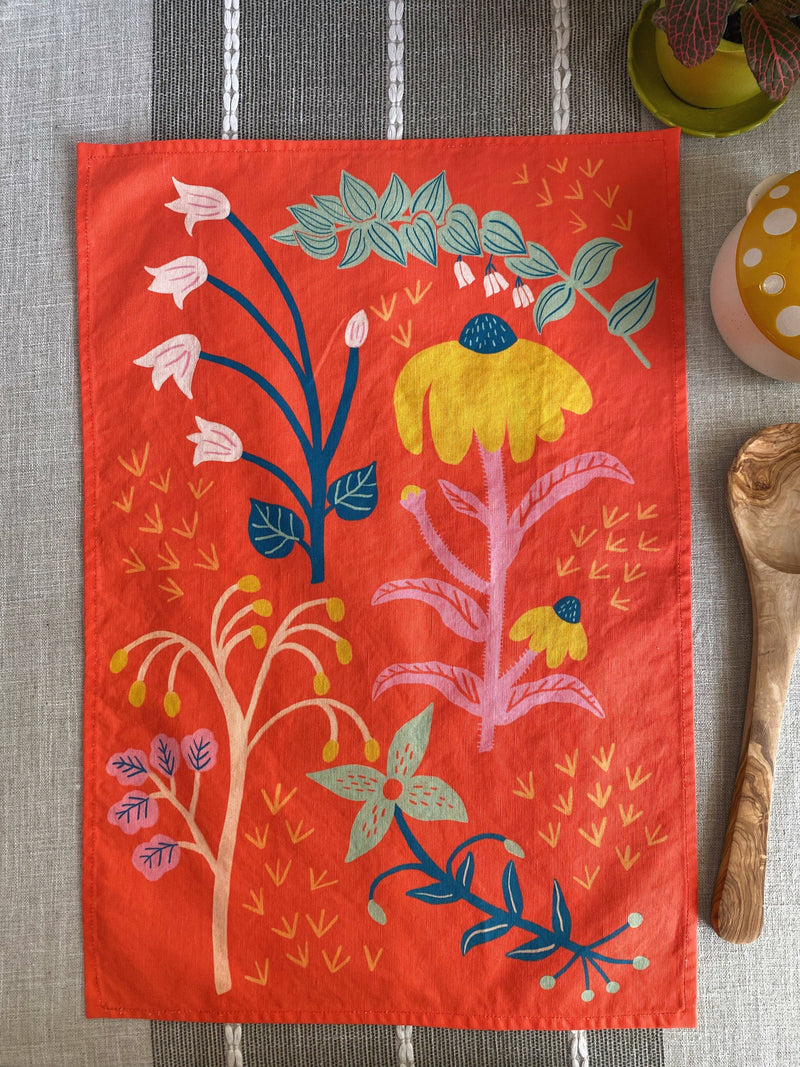 Hearth and Harrow | Kitchen Herbs Tea Towel in Blue-violet - Plant Print Cloth