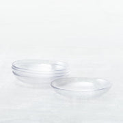 Zwiesel Fortessa Los Cabos Clear 25oz Coupe Entrée Bowl, 8.6 Inches, stacked and unstacked, showcasing its hammered texture and elegant design for versatile dining.