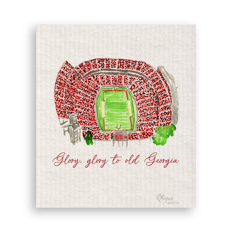 French Graffiti | Georgia Football Stadium with Quote - White Guest Towel featuring child-like drawing of a stadium and football field, ideal for elegant home decor or gifting.