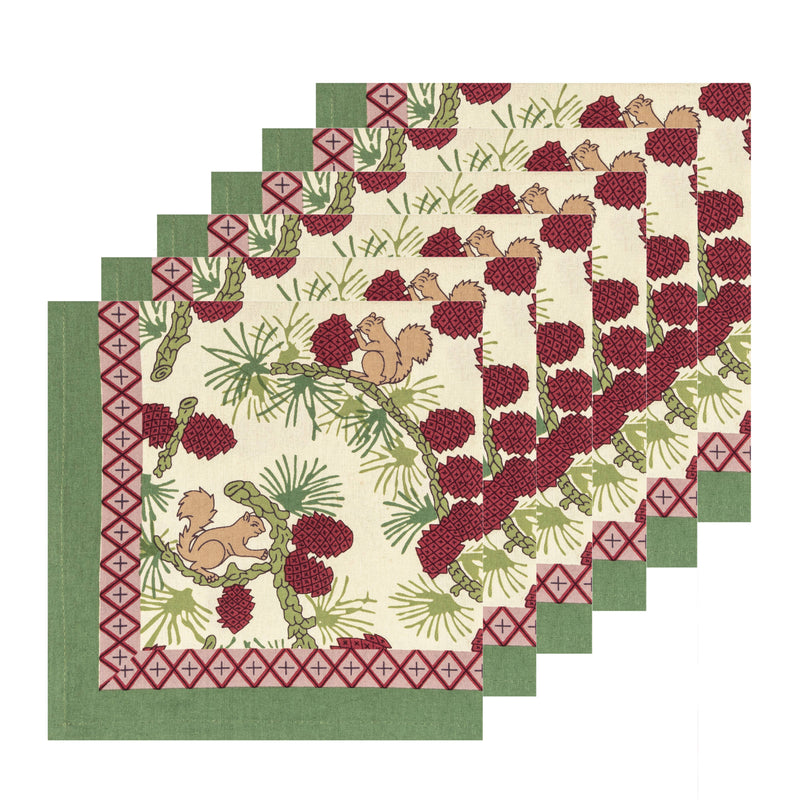 Couleur Nature - Squirrel & Pinecone Red & Brown Napkins - Set of 6