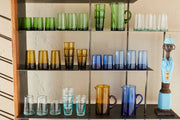Set of 6 Moroccan Cone Glassware Large - Blue, showcasing hand-blown design with visible bubbles and organic forms, crafted from recycled bottles.