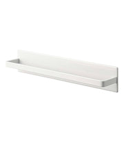 Yamazaki Home - Magnetic Kitchen Towel Hanger - Steel: White, a sleek wall-mounted shelf designed for organizing towels and kitchen tools with included S-hooks for additional hanging options.