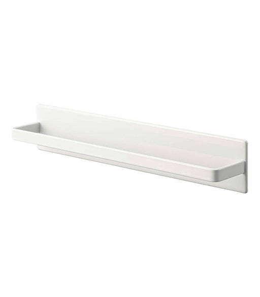 Yamazaki Home - Magnetic Kitchen Towel Hanger - Steel: White, a sleek wall-mounted shelf designed for organizing towels and kitchen tools with included S-hooks for additional hanging options.