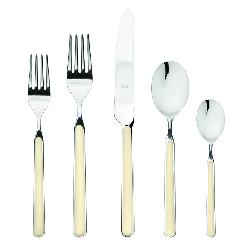 Mepra SPA - Place Set 5 Pcs Fantasia: Cobalt, featuring high-quality Italian stainless steel and resin, close-up of fork and spoon, showcasing elegant, durable design.