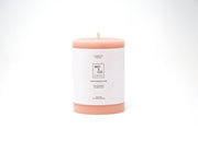 Mo&Co Home - 100% Beeswax Pillar Candle in Rose Pink, 3x6 inch size, featuring a white label. Perfect for eco-friendly home decor and celebrations.