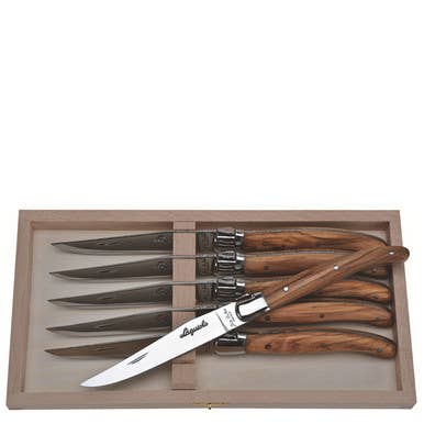 The French Farm | Laguiole by Jean Dubost | Set of 6 Olive Wood Steak Knives in Box