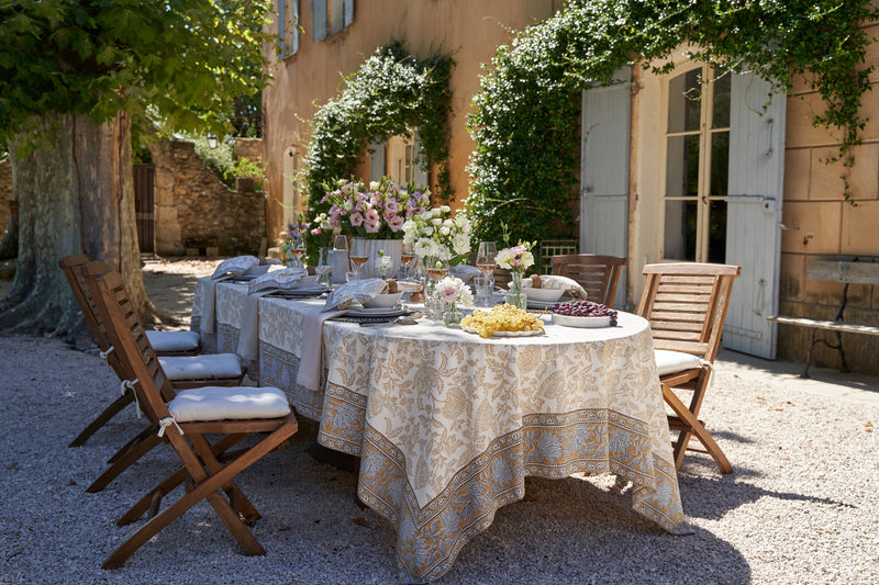 Couleur Nature - Chloe Blue & Brown Tablecloth: 71" x 71"