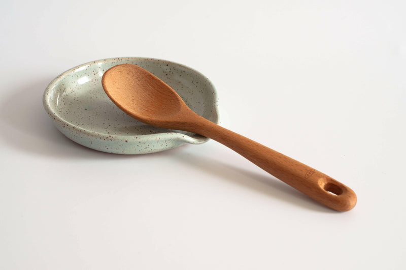 Handcrafted RachaelPots Yellow Spoon Rest, 4.5” diameter, perfect for keeping kitchen surfaces clean. Ideal as a unique housewarming gift.