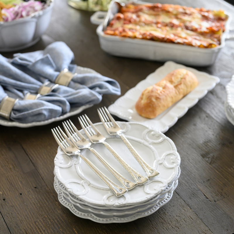 Arte Italica & Crown Linen Designs | Bella Bianca Antique Lace Salad/Dessert Plate