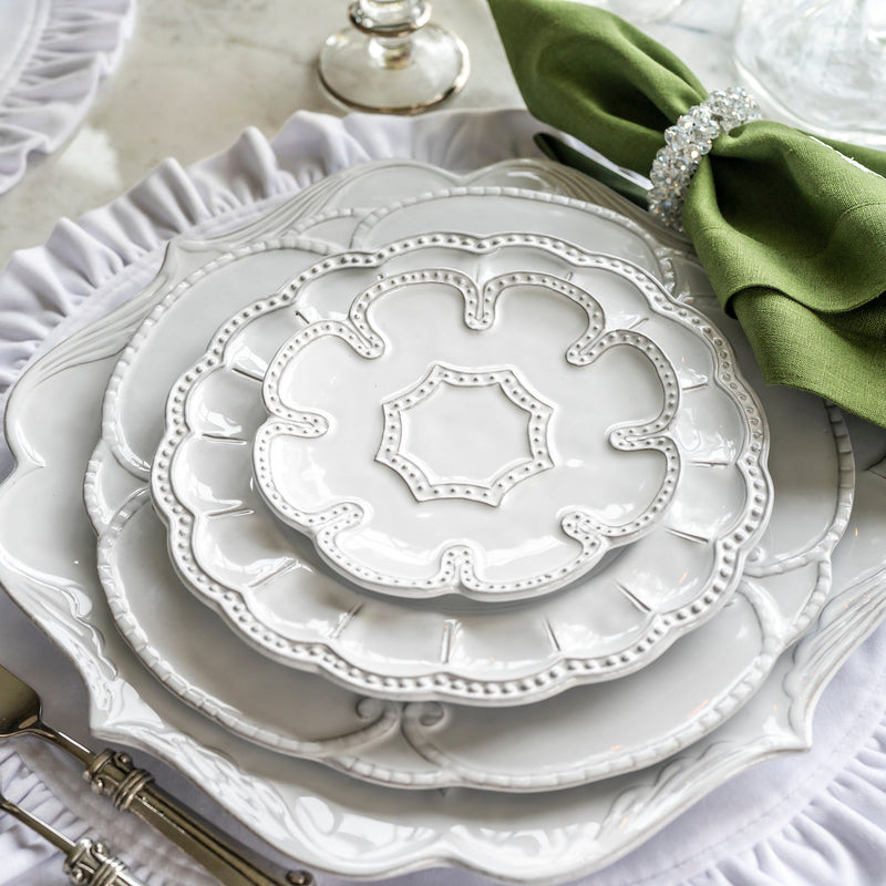 Arte Italica & Crown Linen Designs | Bella Bianca Beaded Lace Bread / Canapé Plate