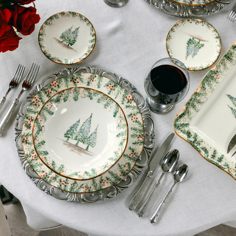 Arte Italica & Crown Linen Designs | Natale Christmas Bread & Canapé Plate