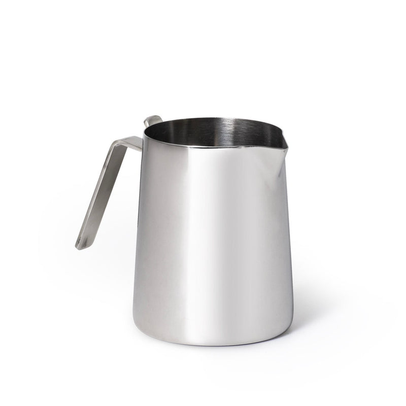 Bialetti Milk Pitcher 50 Cl., stainless steel with handle and pour spout, ideal for frothing milk or serving cream, featuring a drip-catcher for precise pouring.