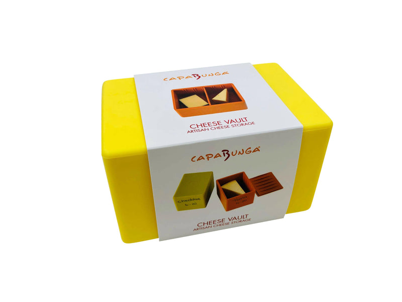 CapaBunga | Cheese Vaults - Soft Cheese - Biscuit (yellow) packaging, designed to preserve artisan cheese freshness and flavor by allowing it to breathe, reducing mold.