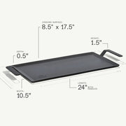 Made In | Carbon Steel Griddle, flat cast-iron design with handles, 24 length, pre-seasoned surface, ideal for versatile dual-zone cooking on various stovetops.