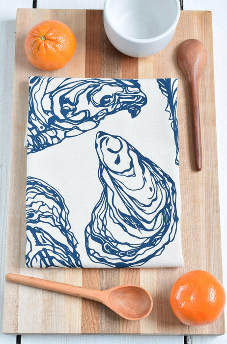 Hearth and Harrow - Oyster Tea Towel in Navy Blue - Organic Cotton - Sea Shell.