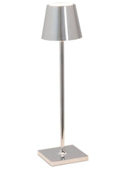 Zafferano America - Poldina Pro Micro Cordless Lamp: White, featuring a sleek silver design with a white shade, ideal for versatile indoor and outdoor lighting.