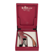 L'Atelier du Vin - USA - Lever Wine Opener - OENO MOTION TRESOR in a red presentation box with vineyard illustration, featuring a polished metal and wooden-handled corkscrew.