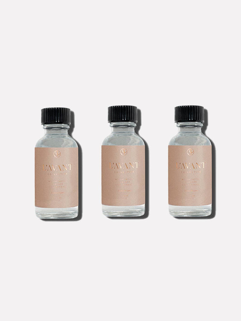 L'AVANT Collective - Multipurpose Concentrate Refill Pack of 3 Blushed Bergamot, featuring clear bottles with matte beige labels, designed for eco-friendly cleaning.