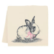 Eric & Christopher - Easter Bunny Tea Towel featuring a sketched rabbit with a pink bow, perfect for Easter gifting, made from pre-shrunk cotton.