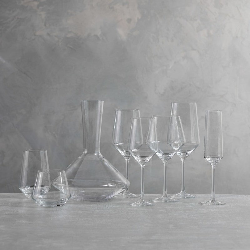 Zwiesel Fortessa | Pure Burgundy Goblet among clear glassware, showcasing postmodern elegance and functionality, perfect for sophisticated dining experiences from Athens Cooks.