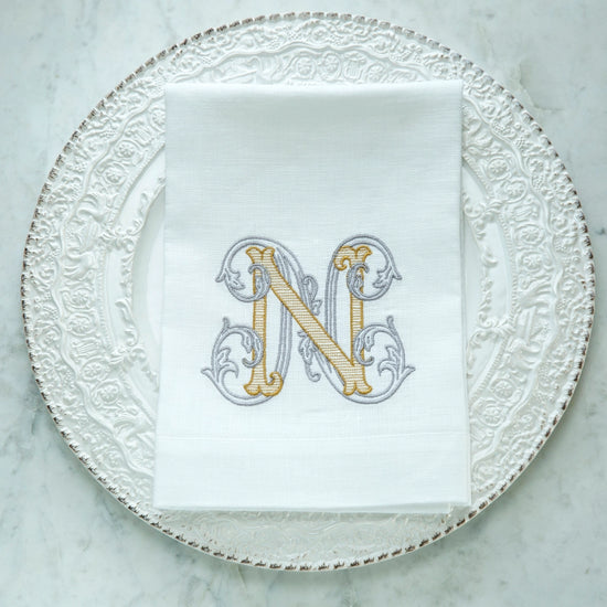 Arte Italica & Crown Linen Designs | Vintage Vine Monogram Tri-Fold Napkin - T
