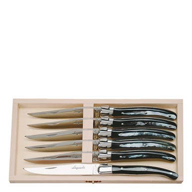 The French Farm - Jean Dubost 6 Steak Knives with Real Horn Handles in Box