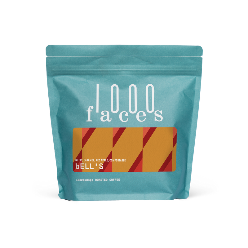 1000 Faces Coffee | bell's 5 lb. Wholesale bag featuring prominent white text, ideal for coffee aficionados and kitchen enthusiasts.