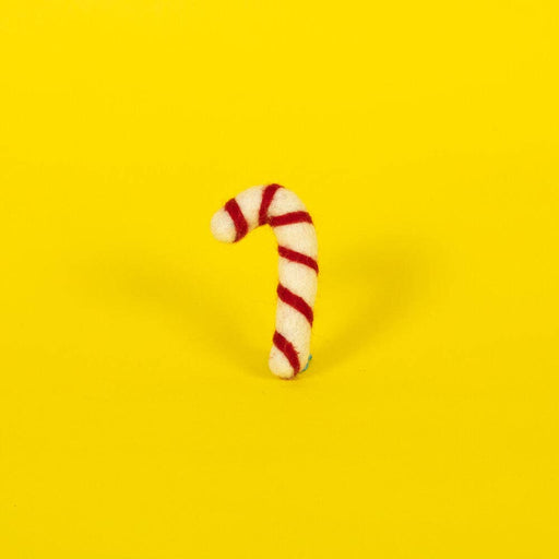 Ware of the Dog - Wool Candy Cane Cat Toy: A felt ornament shaped like a candy cane, filled with catnip, crafted by artisans in Nepal.