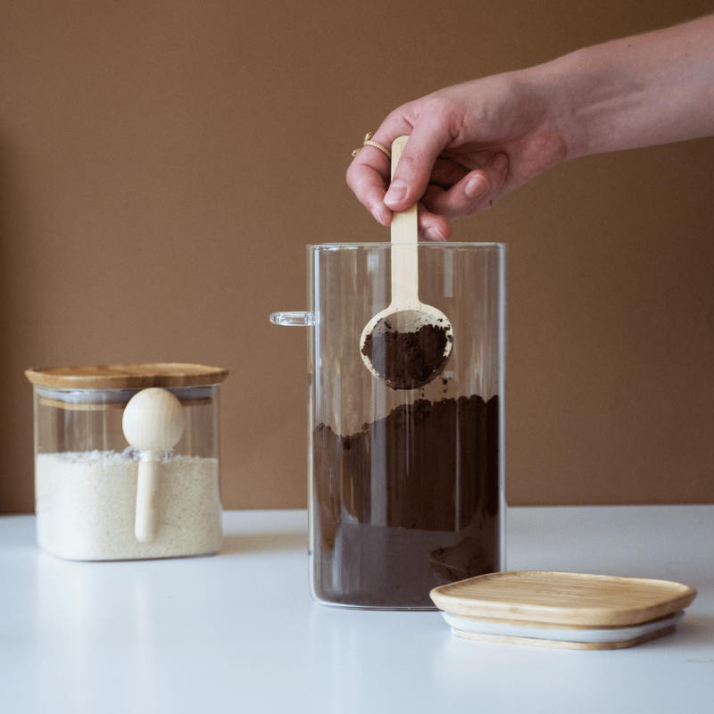 Pebbly | Square Glass Canister Bamboo Lid with Measuring Spoon
