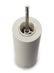 Peugeot | Boreal Salt Mill, Feather White, on a spindle, showcasing its sleek, cylindrical design with an adjustable grind setting for dry salt crystals.