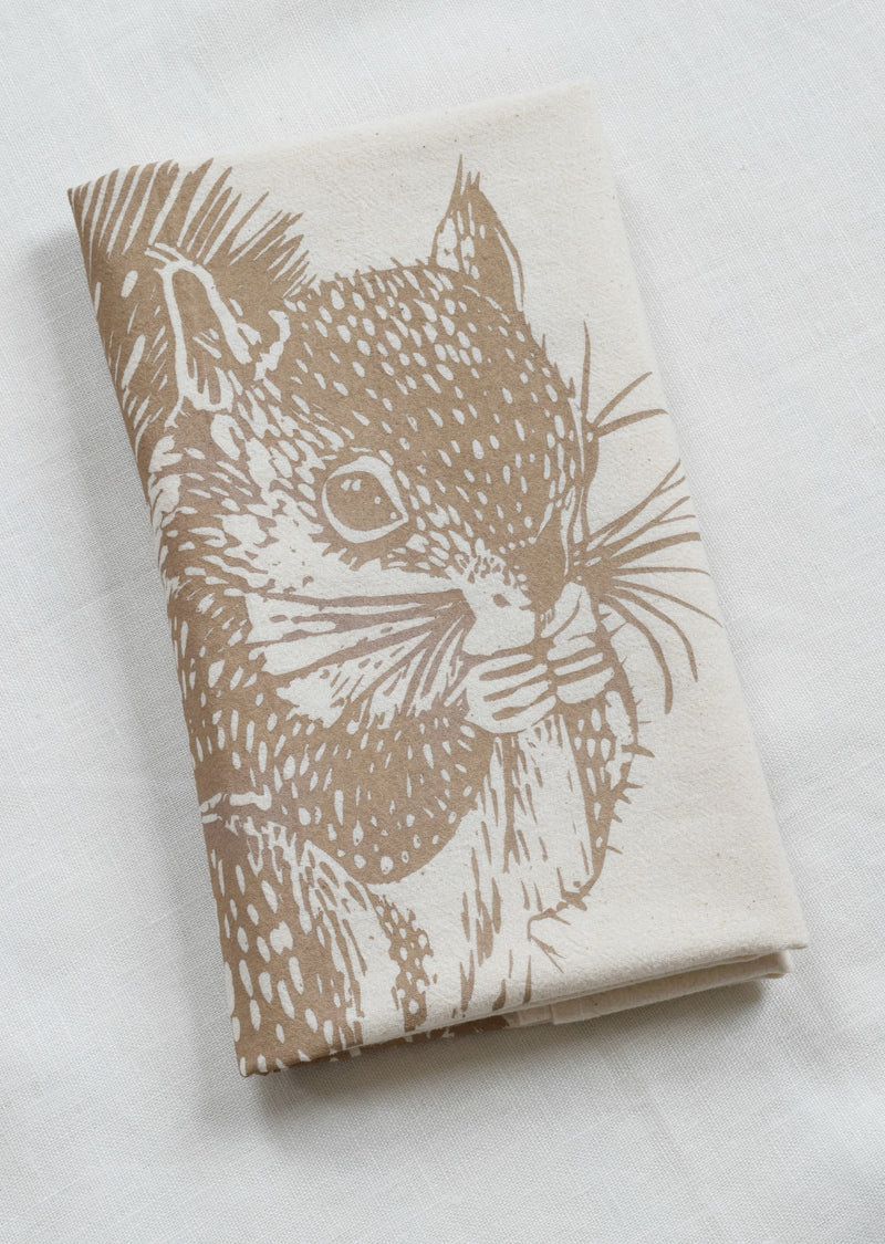 Hearth and Harrow | Organic Cotton Squirrel Tea Towel in Green -Woodland Animal
